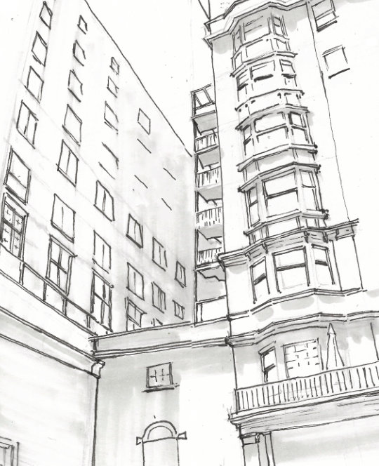 Architectural sketch from Izrahiah's portfolio