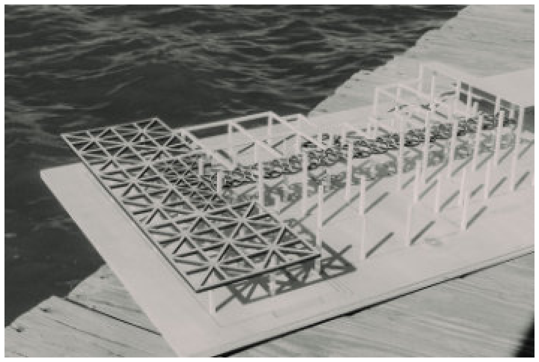 1/8 inch structural plinth model, photographed on Historic Penn Center dock